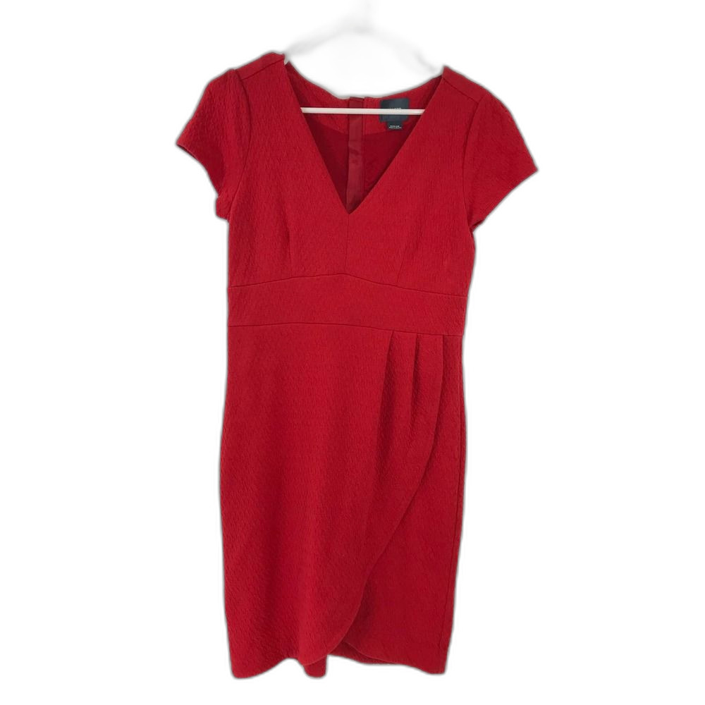 Anthropologie Maeve Red Splitshade Tulip Hem Dress Cap Sleeve V-neck Size Medium